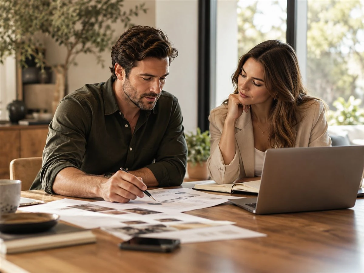 A business consultant and owners review a growth strategy around a table.